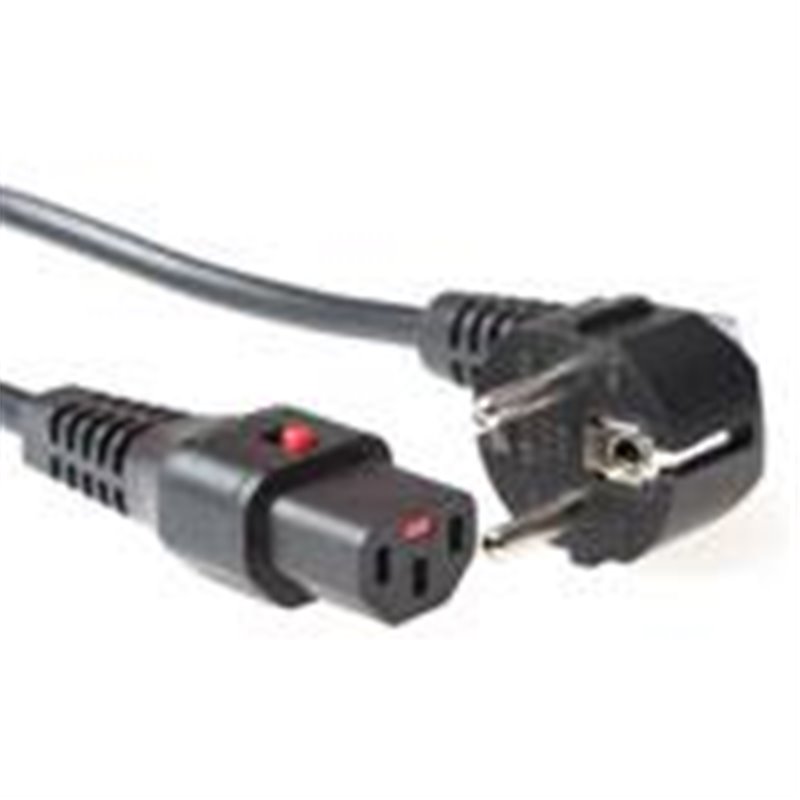 230V Powercords - Schuko angled male  IEC C13 female lockable 2.00m black