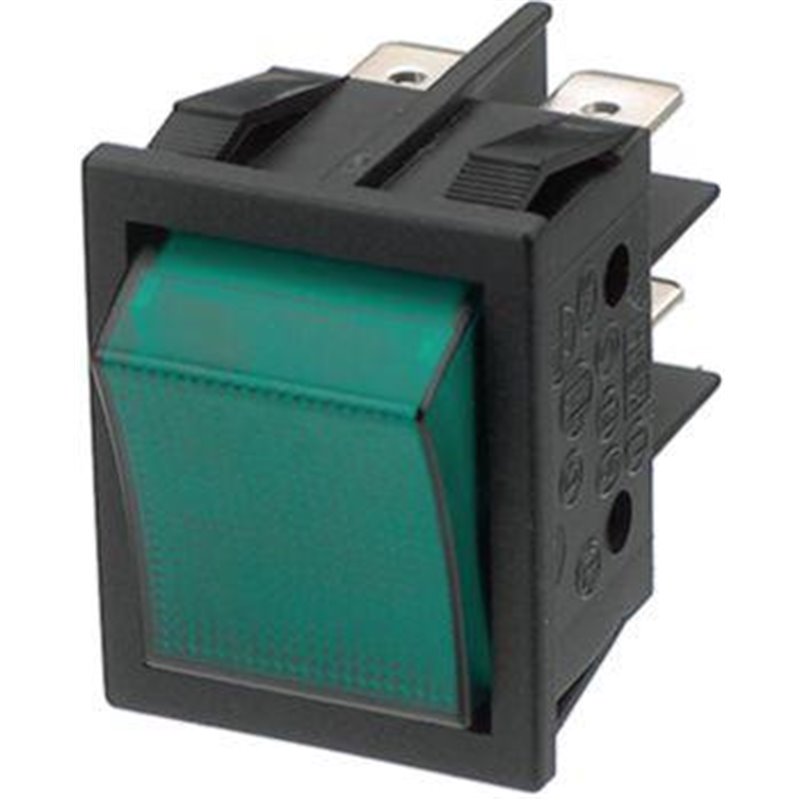 Rocker switch 2p 16A 250VAC on-off  neon lamp green - 10 - 5.99 / 100 - 4.66