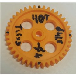 Gearwheel 3mm pitch 40T - Gearwheel Plastic. outside Ø 41,5mm. 40 tooth 2,2mm, 3mm pitch, face width 6mm. shaft 4mm Ø.