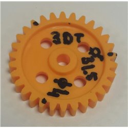 Gearwheel 3mm pitch 30T - Gearwheel Plastic. outside Ø 31,5mm. 30 tooth 2,2mm, 3mm pitch, face width 6mm. shaft 4mm Ø.