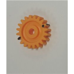 Gearwheel 3mm pitch 20T - Gearwheel Plastic. outside Ø 21,5mm. 20 tooth 2,2mm, 3mm pitch, face width 6mm. shaft 4mm Ø.