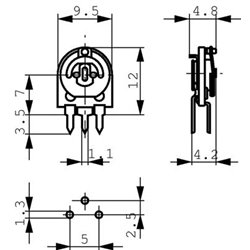 100E Trim Potm. 1turn cermet 1W - horizontal 5.08 mm