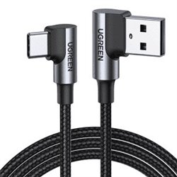 USB A to type C 2 x angled data cable 2m