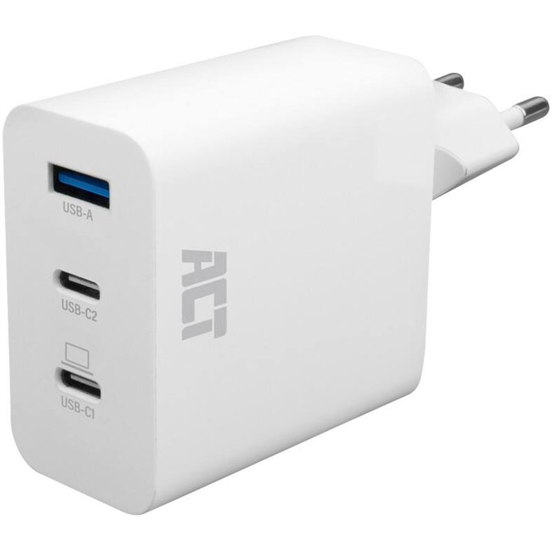 ACT USB-C/USB-A lader 65W 3-poorts met Power Delivery PPS, QuickCharge en GanFast